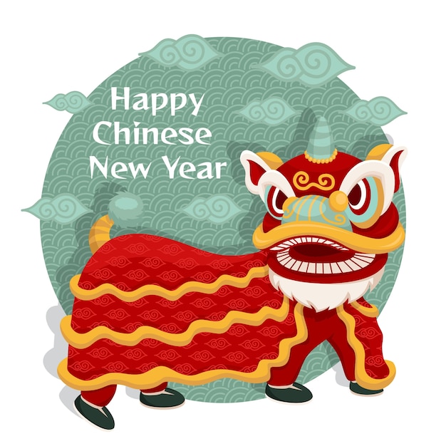 Premium Vector | Flat chinese new year lion dance illustration