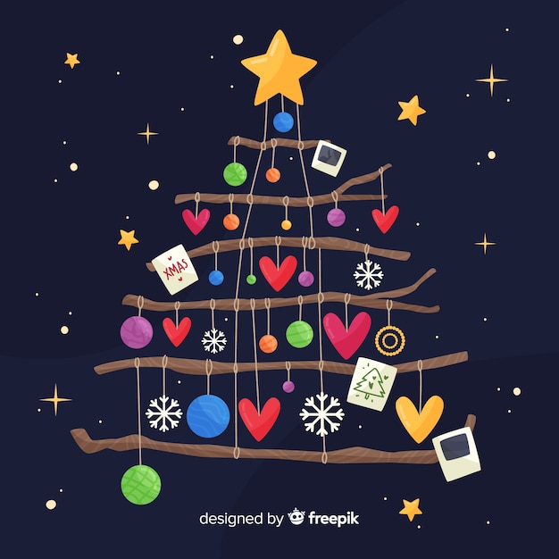 Creative Christmas Tree With Hanging Heart Design Graphic Free Vector