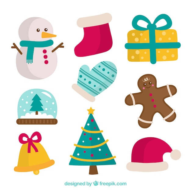 Free Vector | Flat christmas elements pack