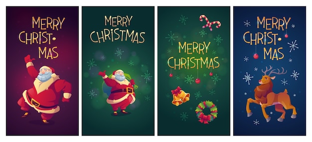 Santa Claus and Reindeer Christmas Instagram stories collection Free Vector