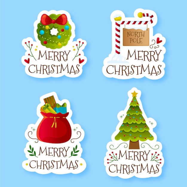 Free Vector Flat Christmas Label Collection