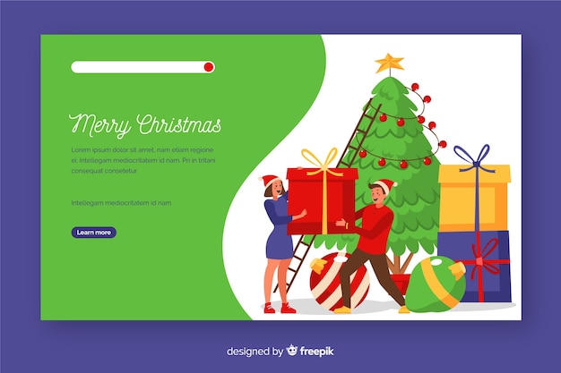 Flat christmas landing page with christmas tree Free Vector