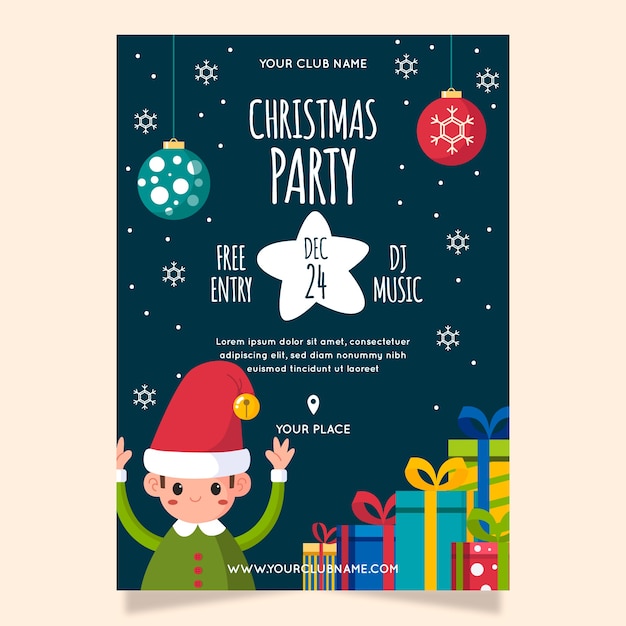 Flat christmas party poster template Vector | Free Download