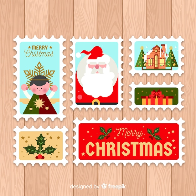 Download Flat christmas post stamp pack | Free Vector