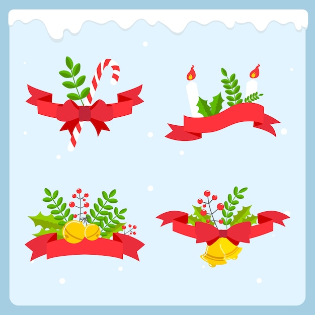 Download Flat christmas ribbon collection Vector | Free Download