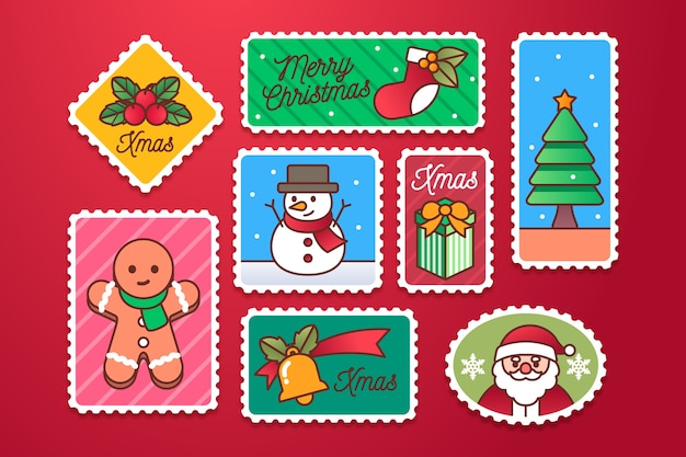 Download Free Vector | Flat christmas stamp collection