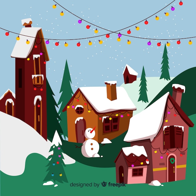 Download Free Vector | Flat christmas town with houses