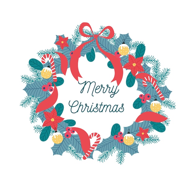 Free Vector | Flat christmas wreath with ribbon