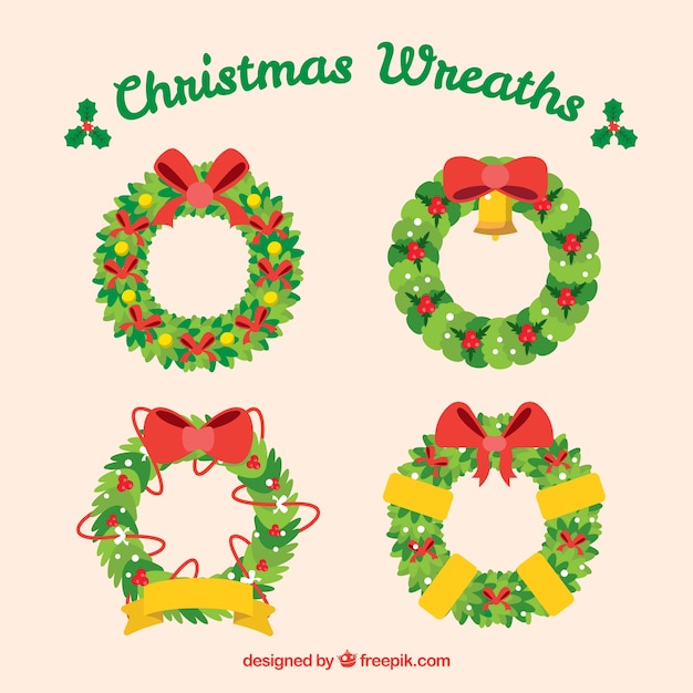 Download Flat christmas wreaths | Free Vector
