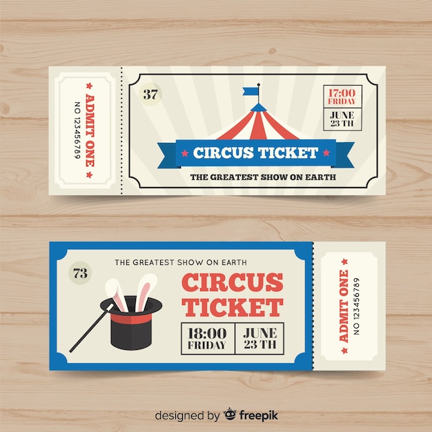 Flat circus ticket template Vector Free Download