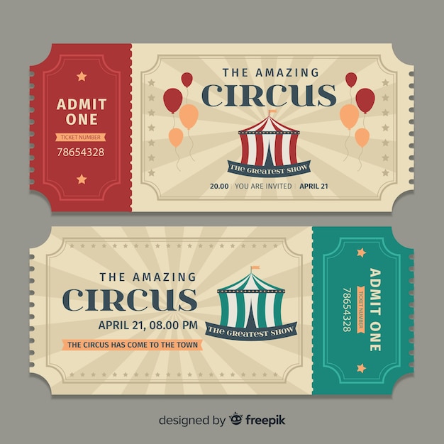 Flat circus ticket template Vector Free Download