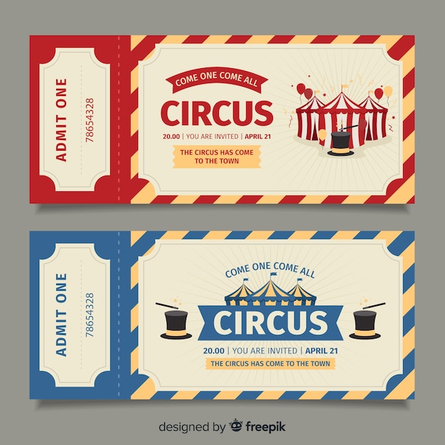 Flat circus ticket template Vector Free Download