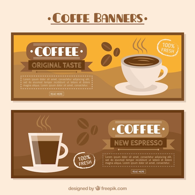 Download Free Vector | Flat coffee banners in brown tones