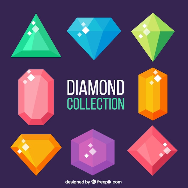 Flat collection of colored crystal gems Vector | Free Download