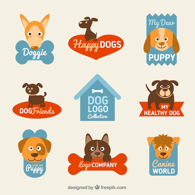 Flat collection of colored dog logos