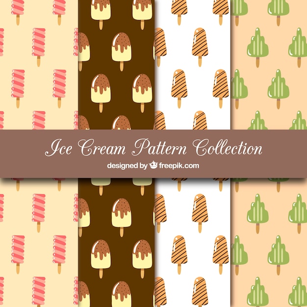 Flat collection of four ice cream\
patterns