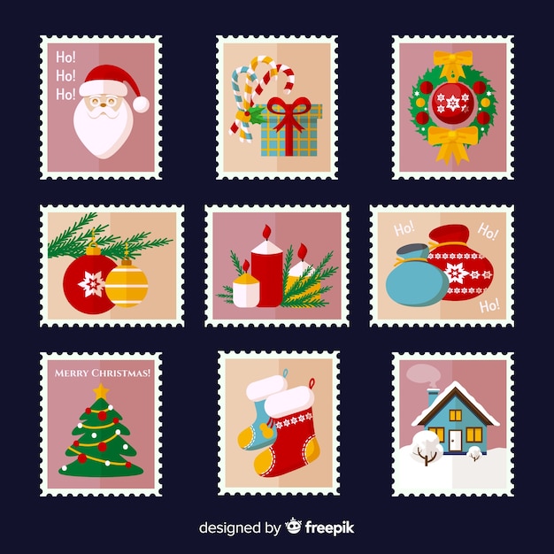 Download Flat colorful christmas stamps pack | Free Vector