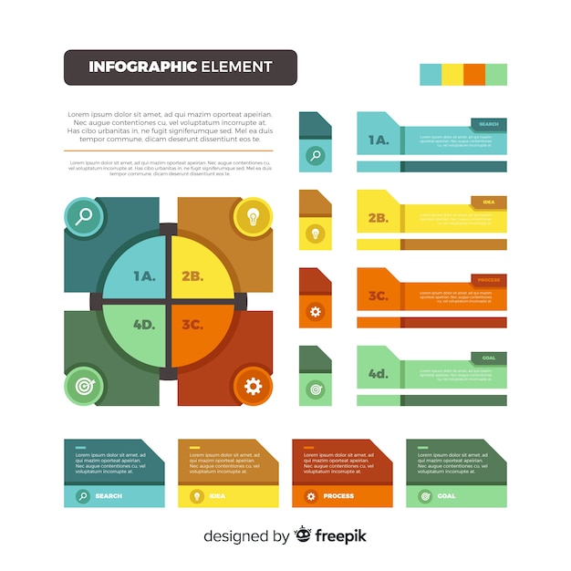 Flat colorful infographic element collection Free Vector