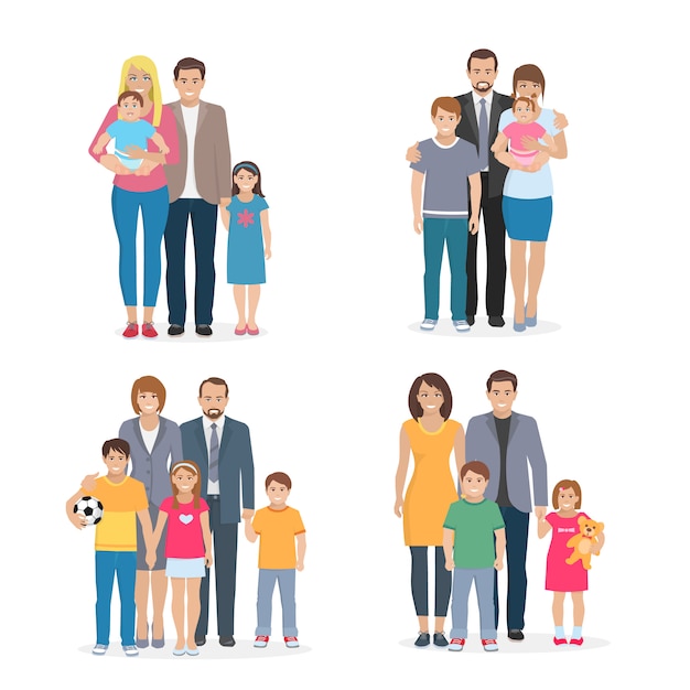 Flat composition depicting big happy family | Free Vector