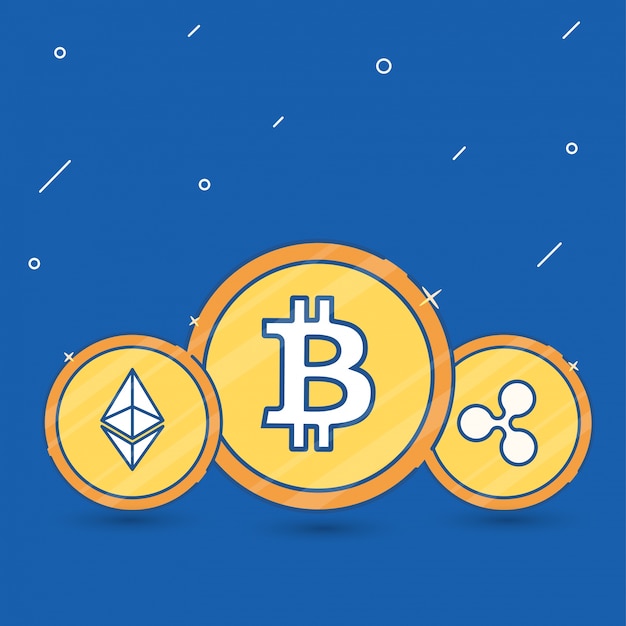 Flat cryptocoins on blue background | Premium Vector