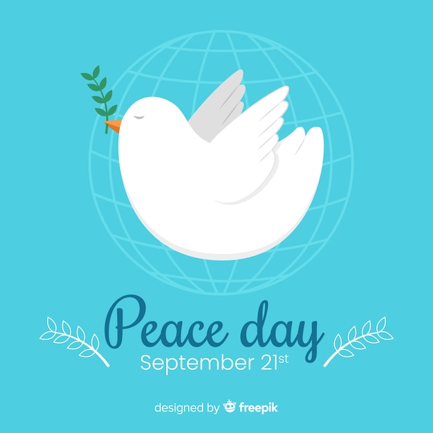 Flat day of peace with dove Free Vector