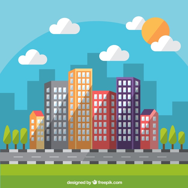 Flat daytime modern city background