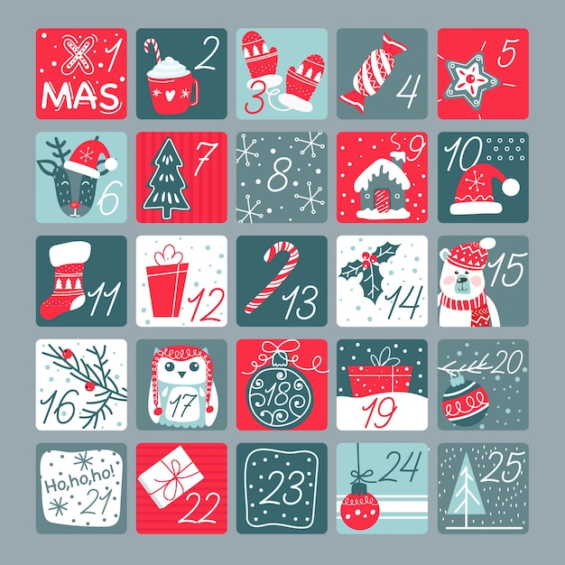 Free Vector Flat design advent calendar template with illustrations