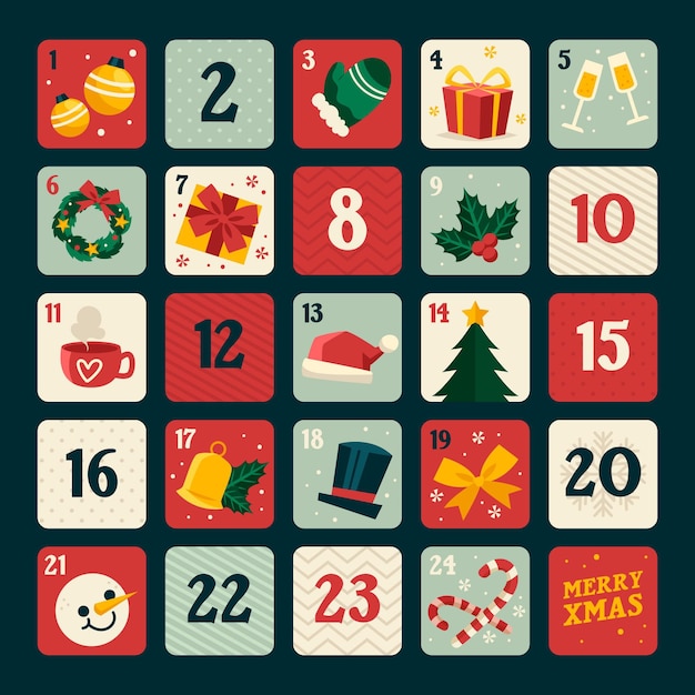 Free Vector Flat design advent calendar with christmas elements