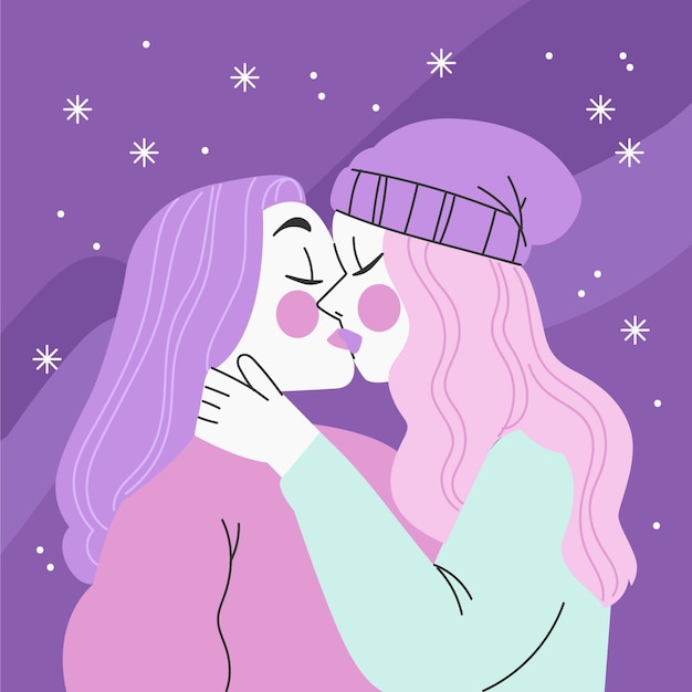 Premium Vector Flat Design Affectionate Lesbian Kiss