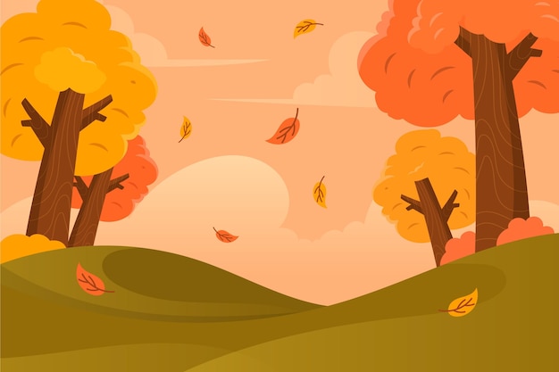 Flat Design Autumn Background With Colorful Trees