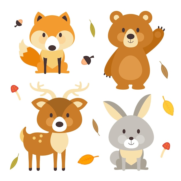 Flat design autumn forest animals collection | Free Vector