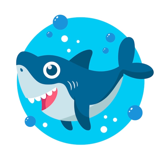 Flat design baby shark in cartoon style | Free Vector