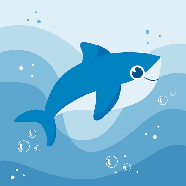 Flat design baby shark in cartoon style | Free Vector