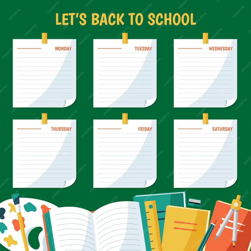 Free Vector | Flat design back to school memory notes timetable