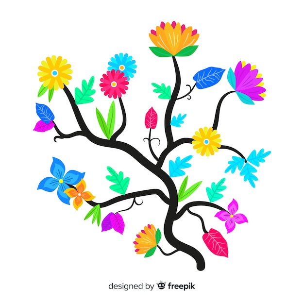 Flat design blossom colorful floral branch Vector | Free Download