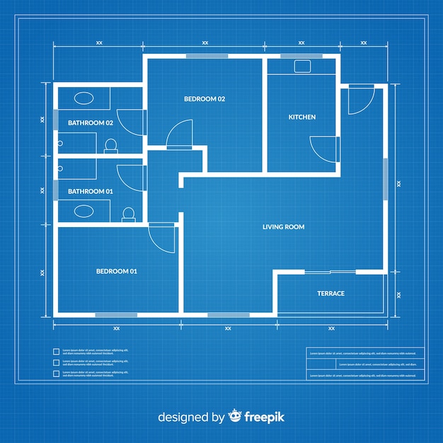 Flat design blueprint of a house Vector | Free Download