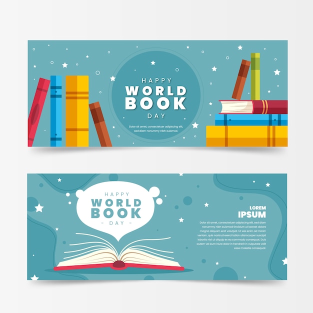 Flat design book lovers day banners | Free Vector