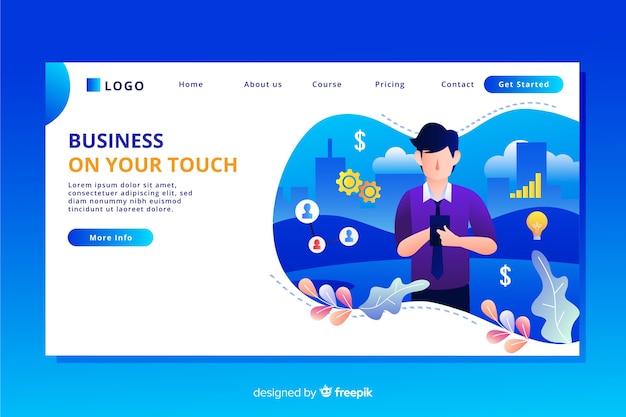 Flat design business landing page with characters Free Vector