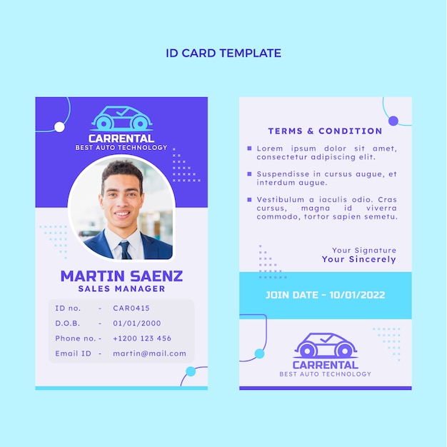 Free Vector Flat Design Car Rental Id Card 3828