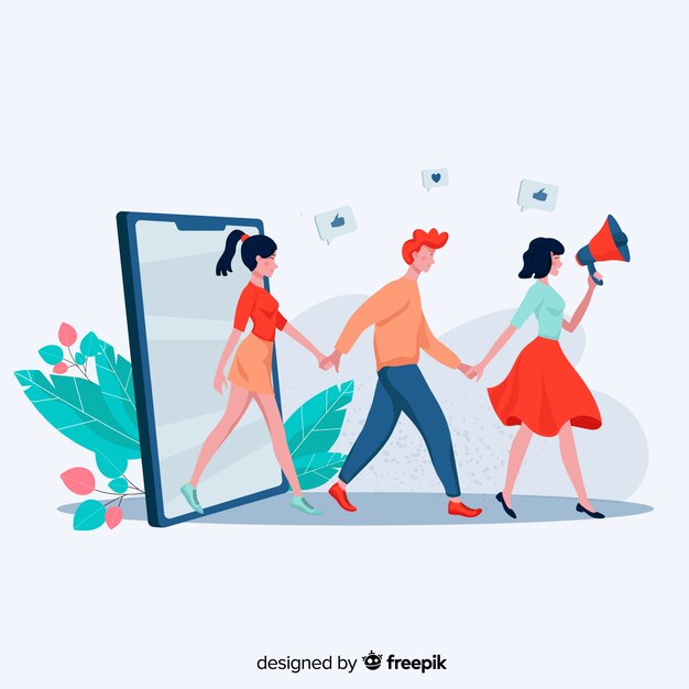 Onwijs Flat design characters friends with mobile phone | Free Vector DB-57