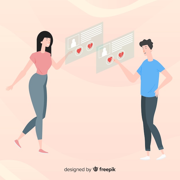 Flat design characters using dating app concept Free Vector