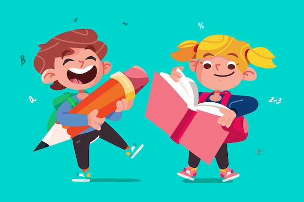 Flat design children back to school Free Vector