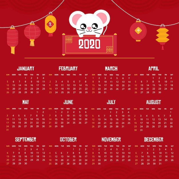 Flat design chinese new year calendar Vector | Free Download