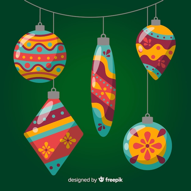 Flat design christmas balls collection Free Vector