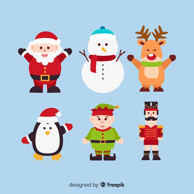 Flat design christmas characters collection Vector | Free Download