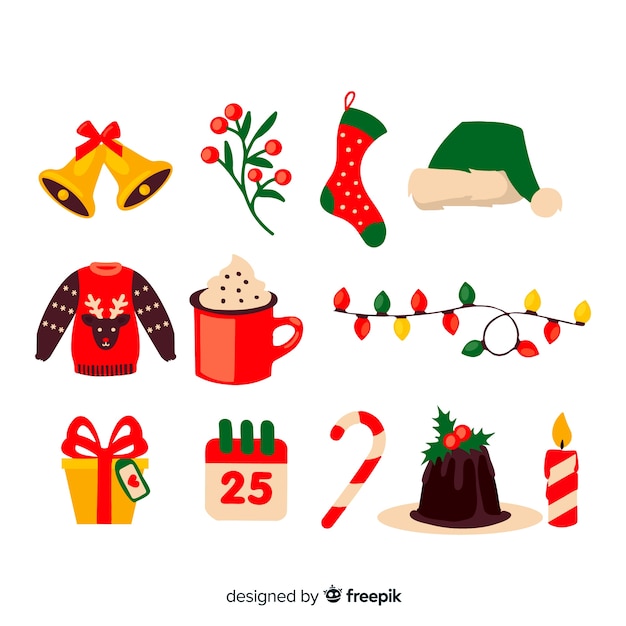 Download Flat design of christmas element collection Vector | Free ...