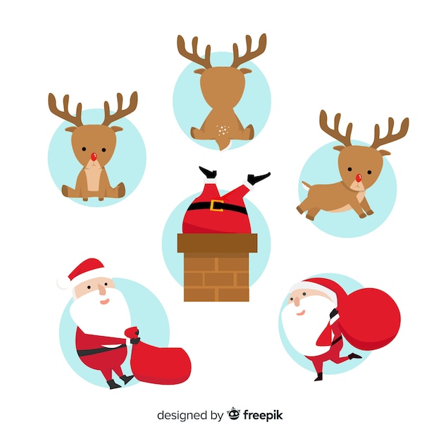Flat design of christmas element collection Free Vector