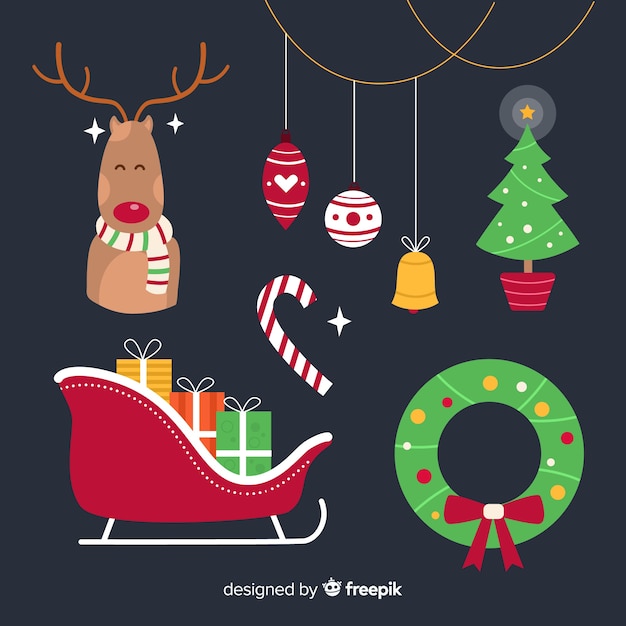 Flat design christmas element collection Free Vector
