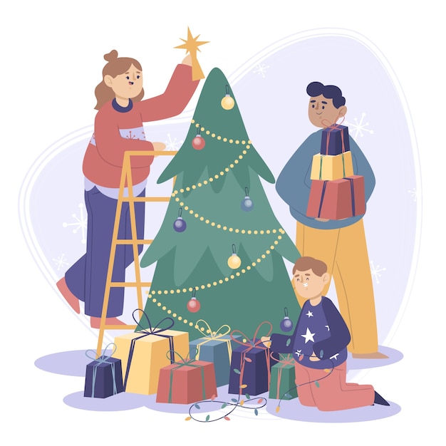 Download Flat design christmas family scene illustration | Free Vector