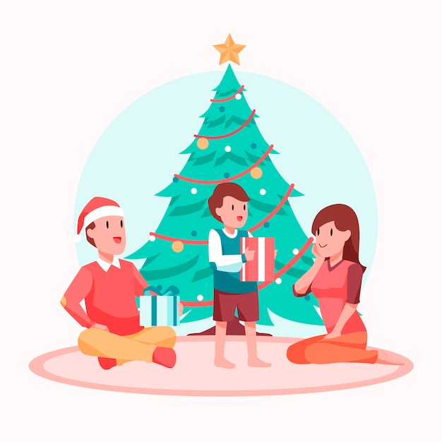 Download Flat design christmas family scene Vector | Free Download